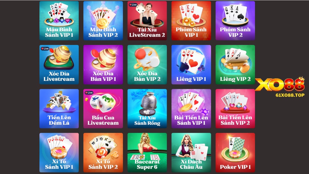 Game bài XO88 sảnh game cá cược đa dạng đầy kịch tính