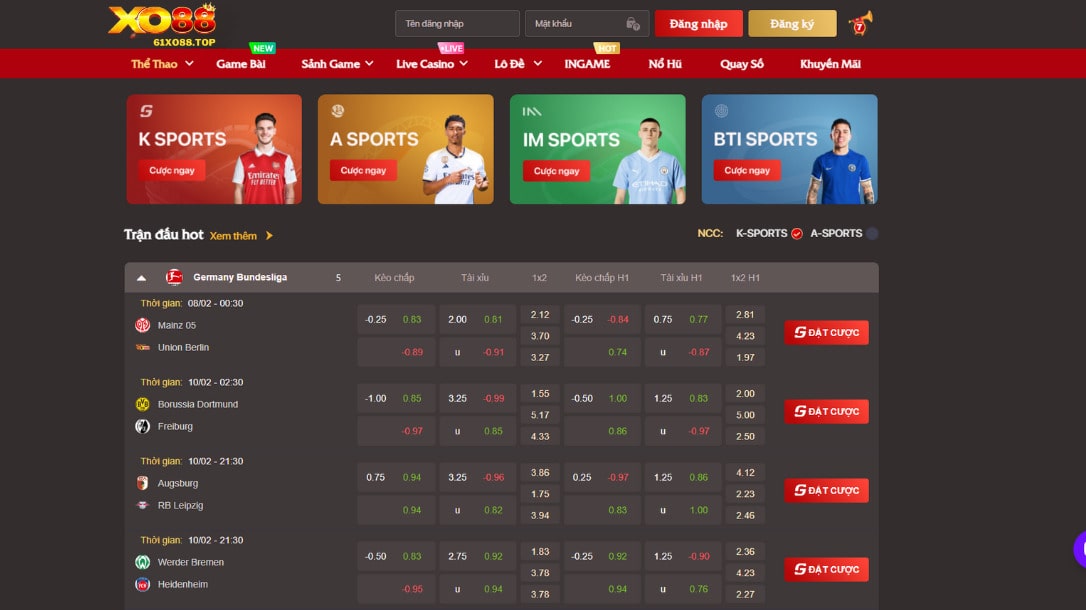 Thể thao XO88 sân chơi cá cược thể thao đa dạng thể loại